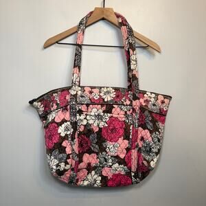 Vera Bradley Women's Mocha Rouge Floral Print Quilted Zip Tote Bag